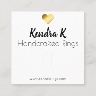 Simple White Gold Heart Ring Display Packaging Square Business Card