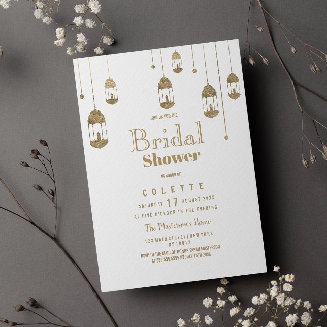 Simple white gold lantern lights Bridal Shower Invitation (Simple white gold lantern lights Bridal Shower Invitation )