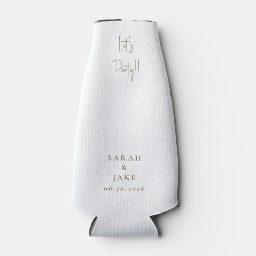Simple White & Gold Let's Party!! Custom Wedding Bottle Cooler