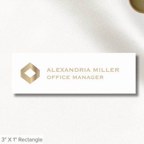Simple White Gold Logo Name Title Name Tag