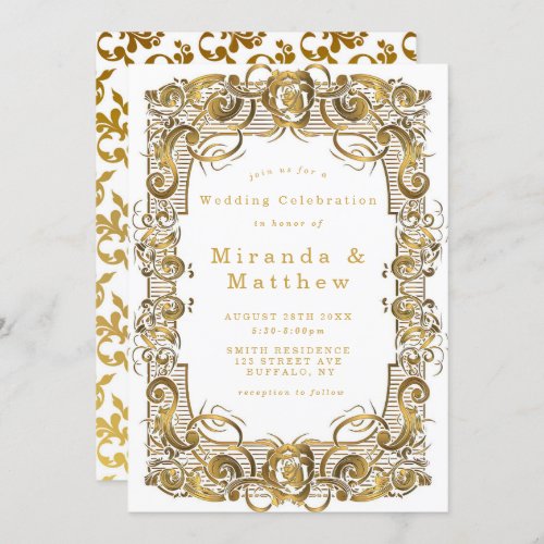 Simple White Gold Ornament Wedding Invitations