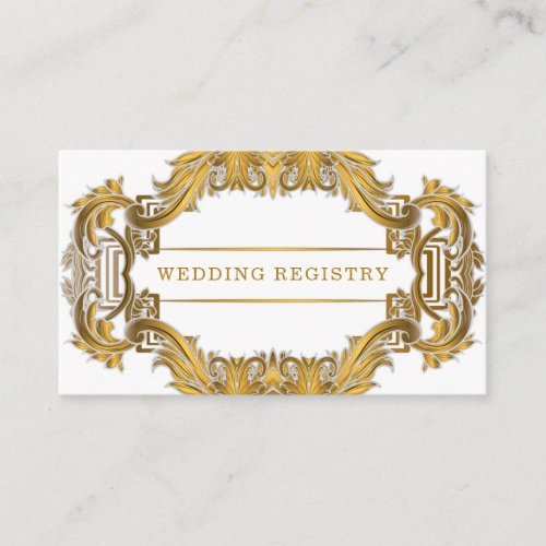 Simple White Gold Ornament Wedding Registry Business Card