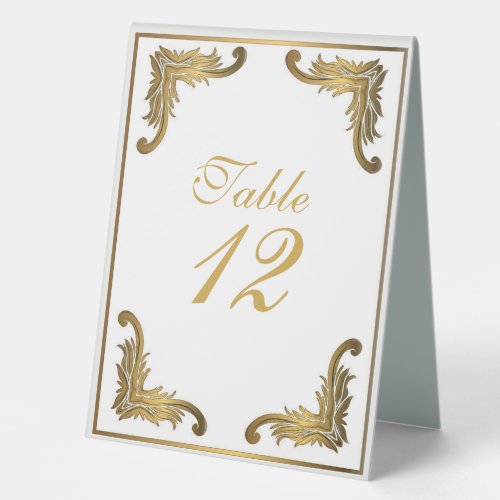 Simple White Gold Ornament Wedding Table Numbers Table Tent Sign