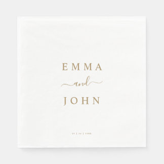 Simple White & Gold Personalized Wedding Napkins