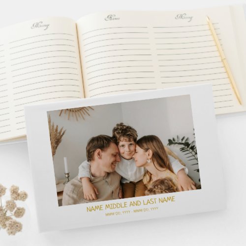  Simple White Gold Photo Celebration of Life Guest Book