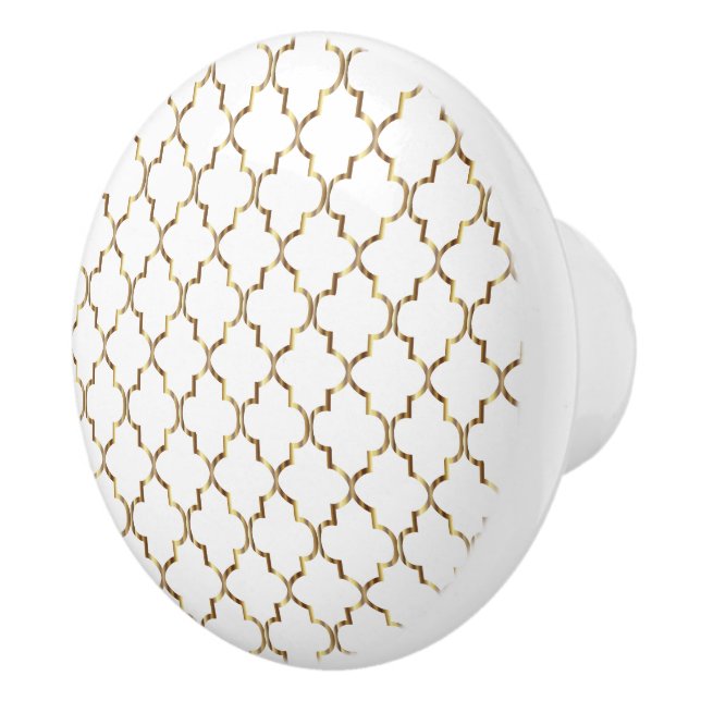 Simple White & Gold Quatrefoil Ceramic Knob (Right)
