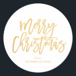Simple White Gold Script Merry Christmas Classic Round Sticker<br><div class="desc">Simple White Gold Script Merry Christmas Classic Round Sticker</div>