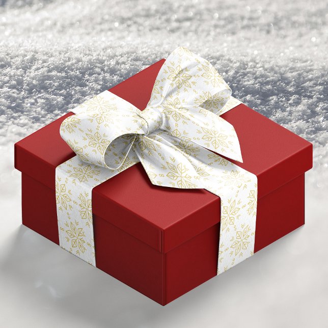 Simple White Gold Snowflake Pattern Satin Ribbon (Simple White Gold Snowflake Pattern Satin Ribbon)