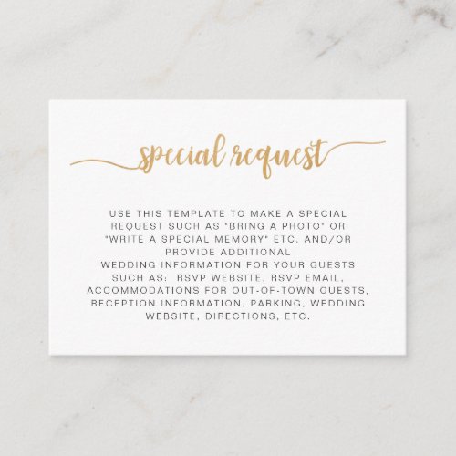 Simple white gold special request wedding enclosure card