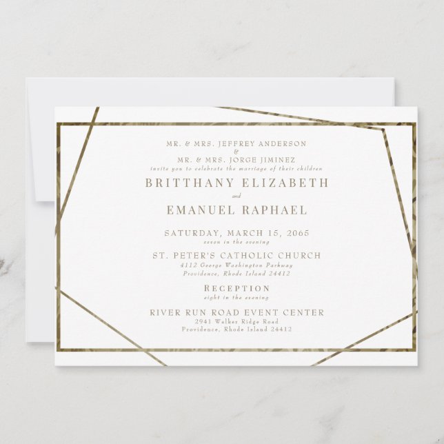 Simple White Gold Text Geometric Both Parents Invitation (Front)