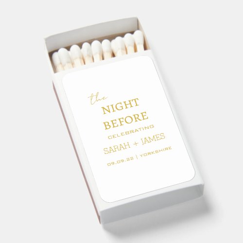 Simple White  Gold The Night Before Wedding  Matchboxes