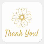 Simple White & Gold Typography Flower Thank You  Square Sticker