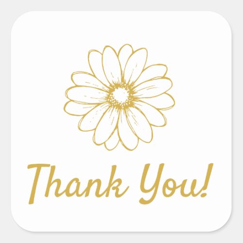 Simple White  Gold Typography Flower Thank You  Square Sticker