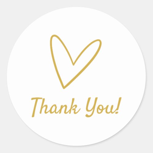 Simple White & Gold Typography Heart Thank You Classic Round Sticker