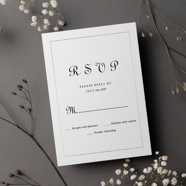 Simple white gold vintage calligraphy RSVP Invitat Invitation (Simple white gold vintage calligraphy RSVP)