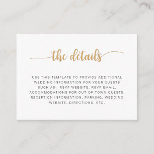 Simple white gold wedding information details card