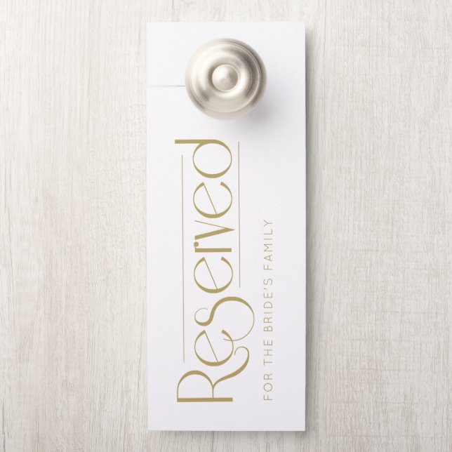 Simple White Gold Wedding Reserved Door Hanger (On Knob)