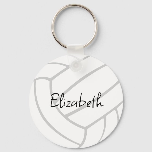 simple white gray custom name volleyball sports keychain (Front)