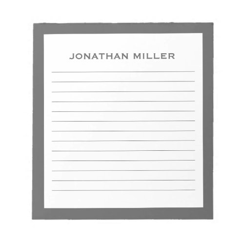 Simple White Gray Typographic Name Lined Notepad
