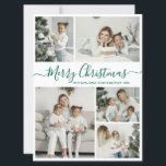 Simple White Green 5 Photo Collage Christmas Holiday Card<br><div class="desc">Simple, Elegant Calligraphy White and Green 5 Photo Collage Merry Christmas Script Holiday Card. This festive, minimalist, whimsical five (5) photo holiday greeting card template features a pretty grid photo collage and says „Merry Christmas”! The „Merry Christmas” greeting text is written in a beautiful hand lettered swirly swash-tail font type...</div>