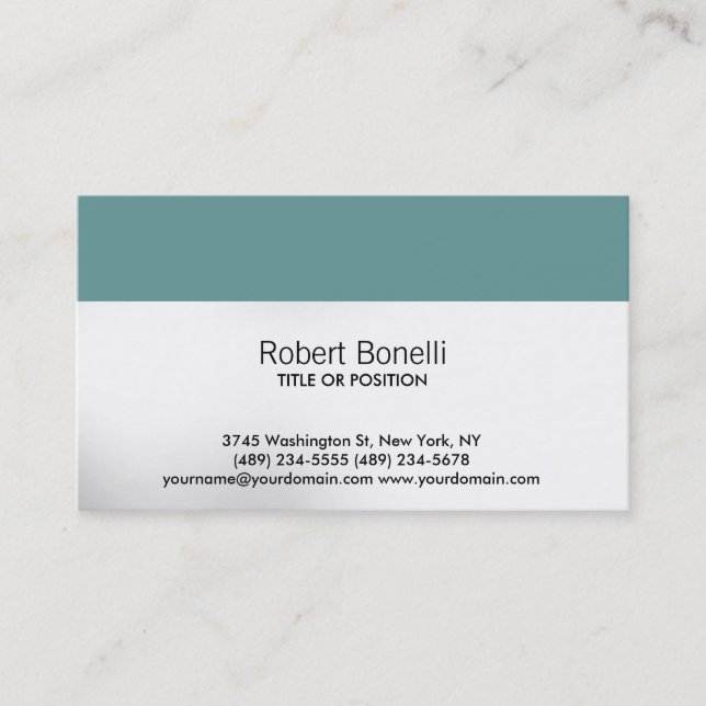 Simple White Grey Blue Plain Modern Business Card (Front)