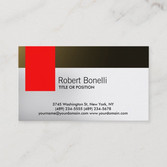 Simple White Grey Red Gold Modern Business Card (Front)