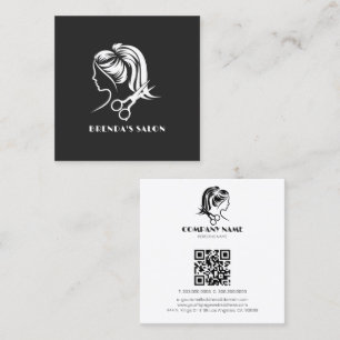 Simple White Hair Salon Logo Dark Gray Background Square Business Card