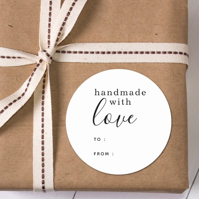 Simple White Handmade with Love Classic Round Sticker (Creator Uploaded)