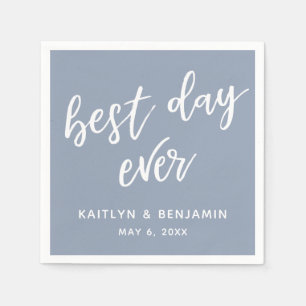 Simple White Handwriting Best Day Ever, Dusty Blue Napkins