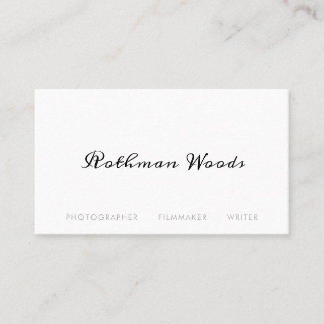 Simple White Handwritten Calligraphy Business Card (Front)