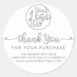 Simple White Handwritten Hearts Customer Thank You Classic Round Sticker