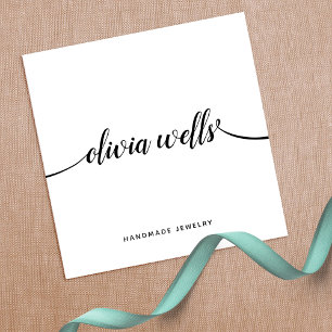 Simple White Handwritten Script Calligraphy Square Business Card