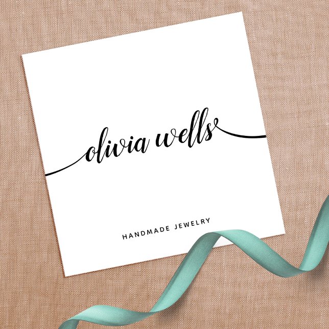 Simple White  Handwritten Script Calligraphy Square Business Card (Creator Uploaded)