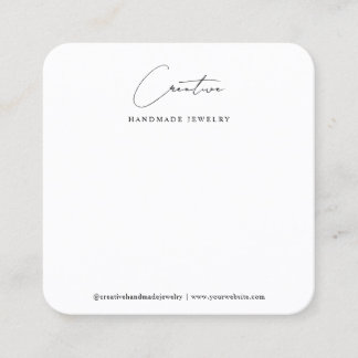 Simple White Handwritten Script Jewelry Display Square Business Card