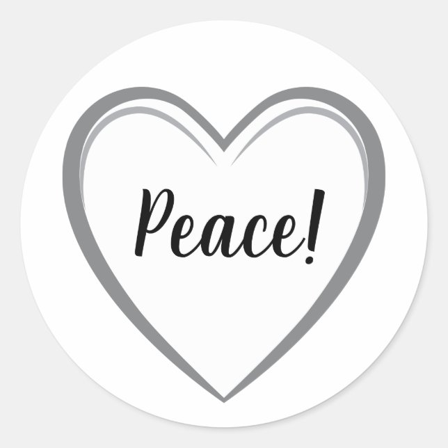 Simple White Heart Shape with Peace Text Classic Round Sticker (Front)