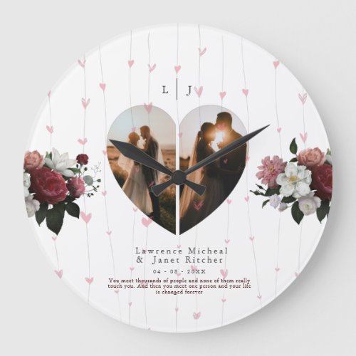 Simple White Heart Shaped Photo Custom For Couples Large Clock