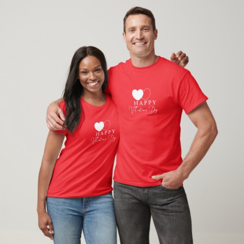Simple White Hearts  Happy Valentines Day  T_Shirt