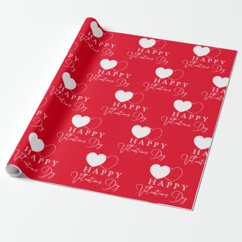 Simple White Hearts  Happy Valentines Day Wrapping Paper