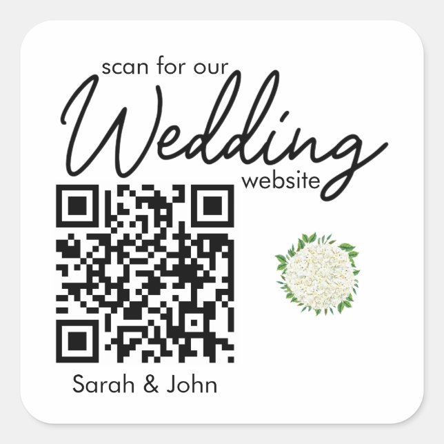 Simple White Hydrangea Wedding QR Code Sticker  (Front)