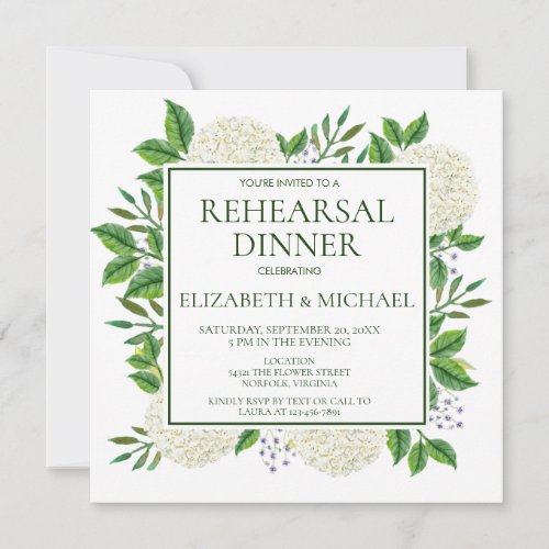 Simple White Hydrangeas Watercolor Rehearsal Invit Invitation