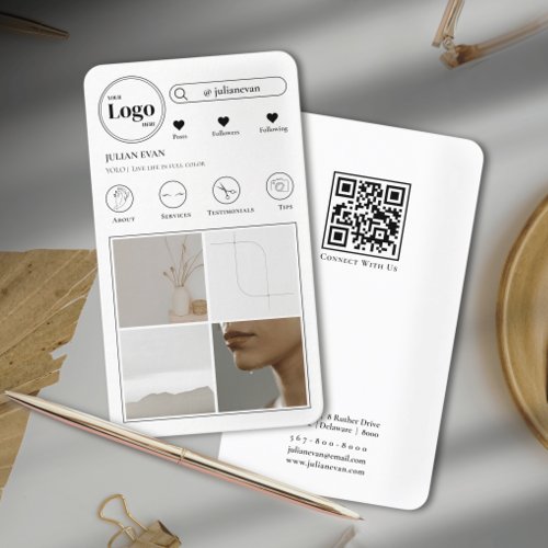 Simple White Instagram Photo Collage Business Card