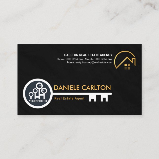 Simple White Key Black Grunge Realty Business Card (Front)