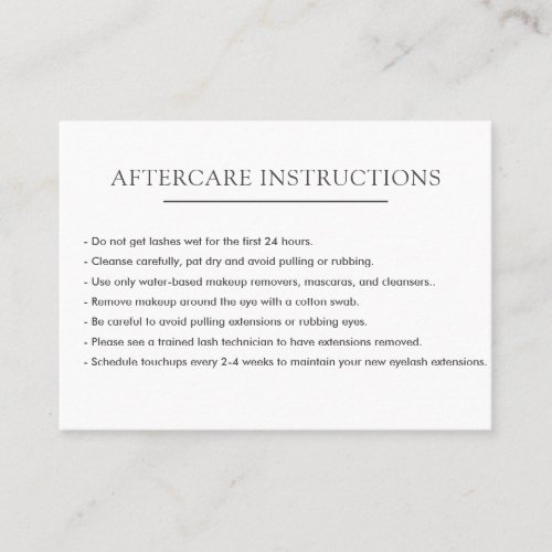 Simple white Lash Extension Microblading Aftercare Business Card