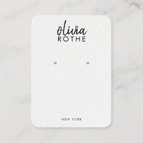 Simple White Leather Earring Display Business Card