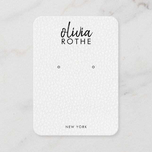 Simple White Leather Earring Display Business Card (Front)