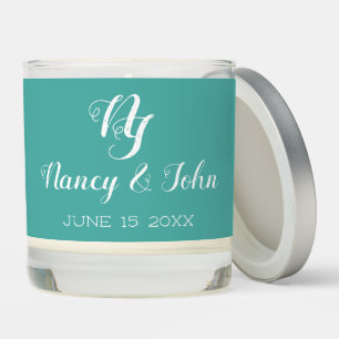 Simple White Lettering on Teal Scented Candle