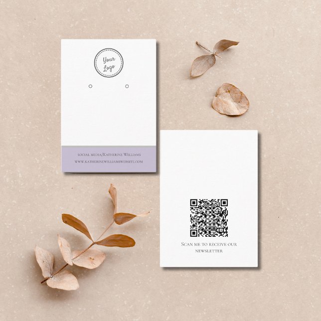 Simple White & Lilac Earring Display  QR Code Logo Business Card (Creator Uploaded)