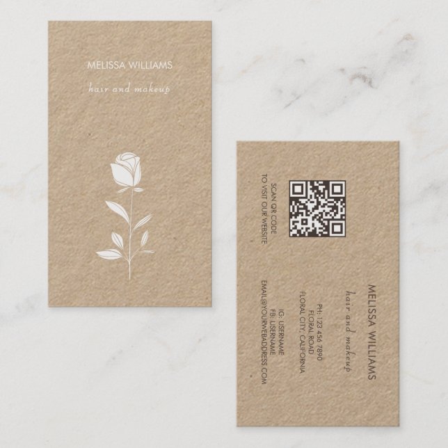 Simple White Line Art Rustic Business Card (Front/Back)