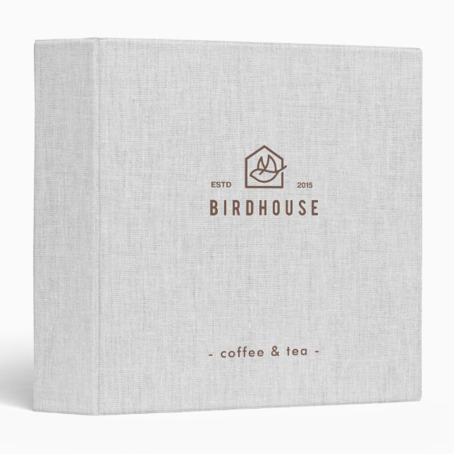 Simple White Linen Personalized Cafe Tea Menu Logo 3 Ring Binder (Front/Spine)