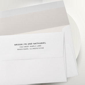 Simple White Linen Return Address Lined Envelope
